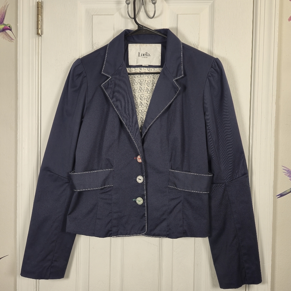 Luella for Target Navy Cherry Print Cropped Blazer M Retro Pinup Lined